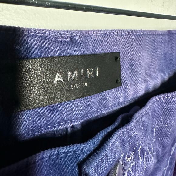 NEW Amiri Men's Cracked Tie Dye Carpenter Purple White Flare Wide Jeans Size 38 - Picture 6 of 16